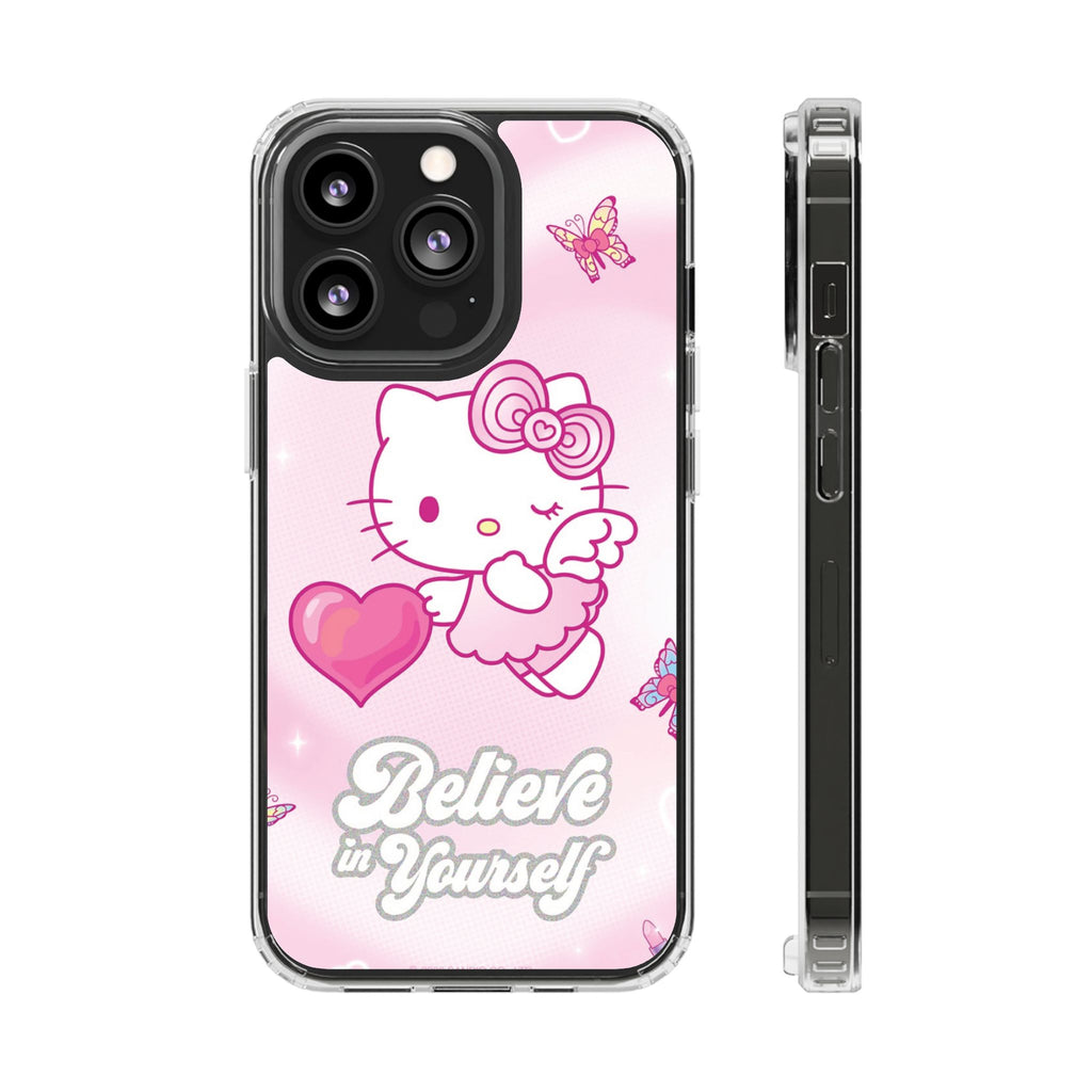 Clear Phone Case — Pink 'Believe in Yourself' Cute Kitty Design