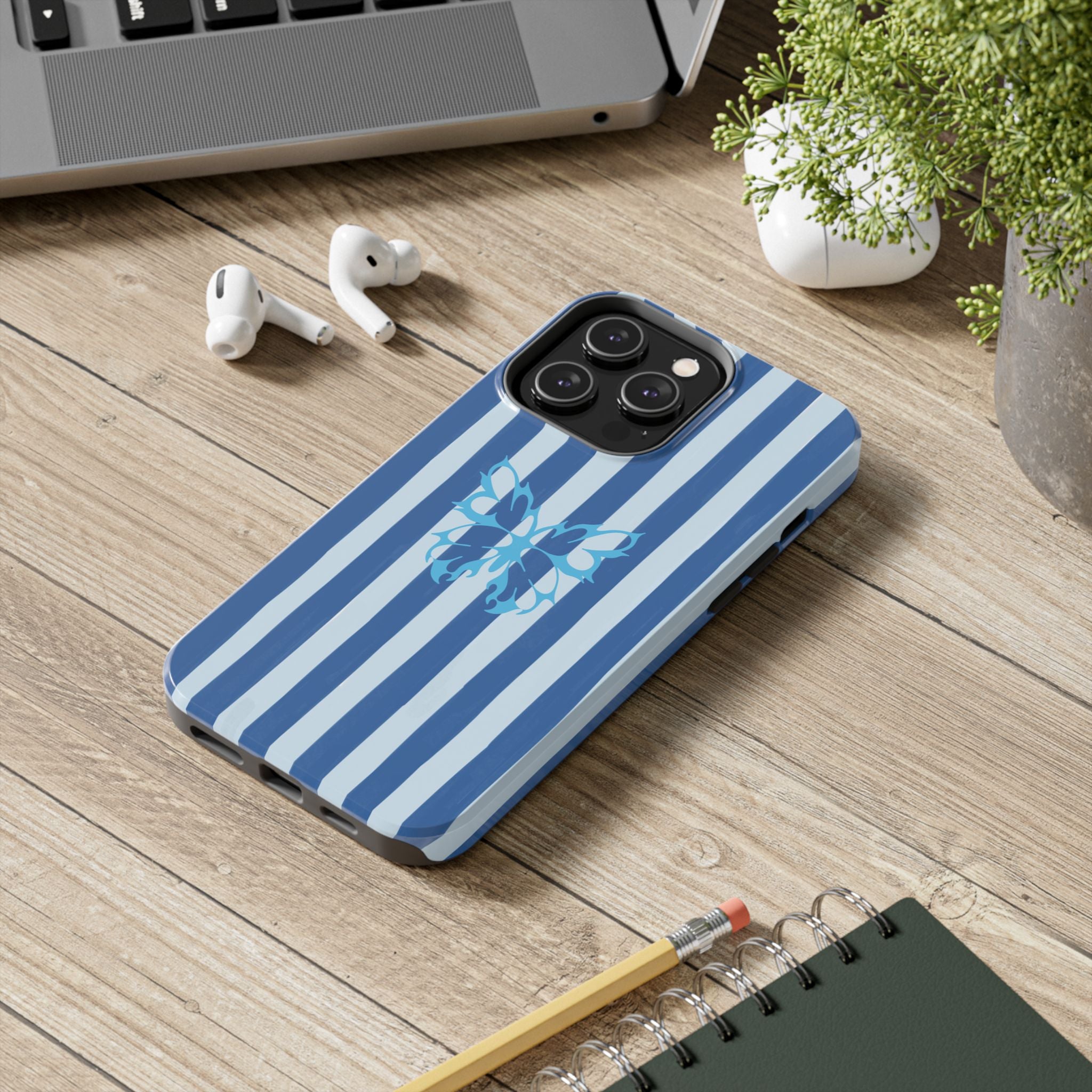 Blue Striped Butterfly Tough Phone Case