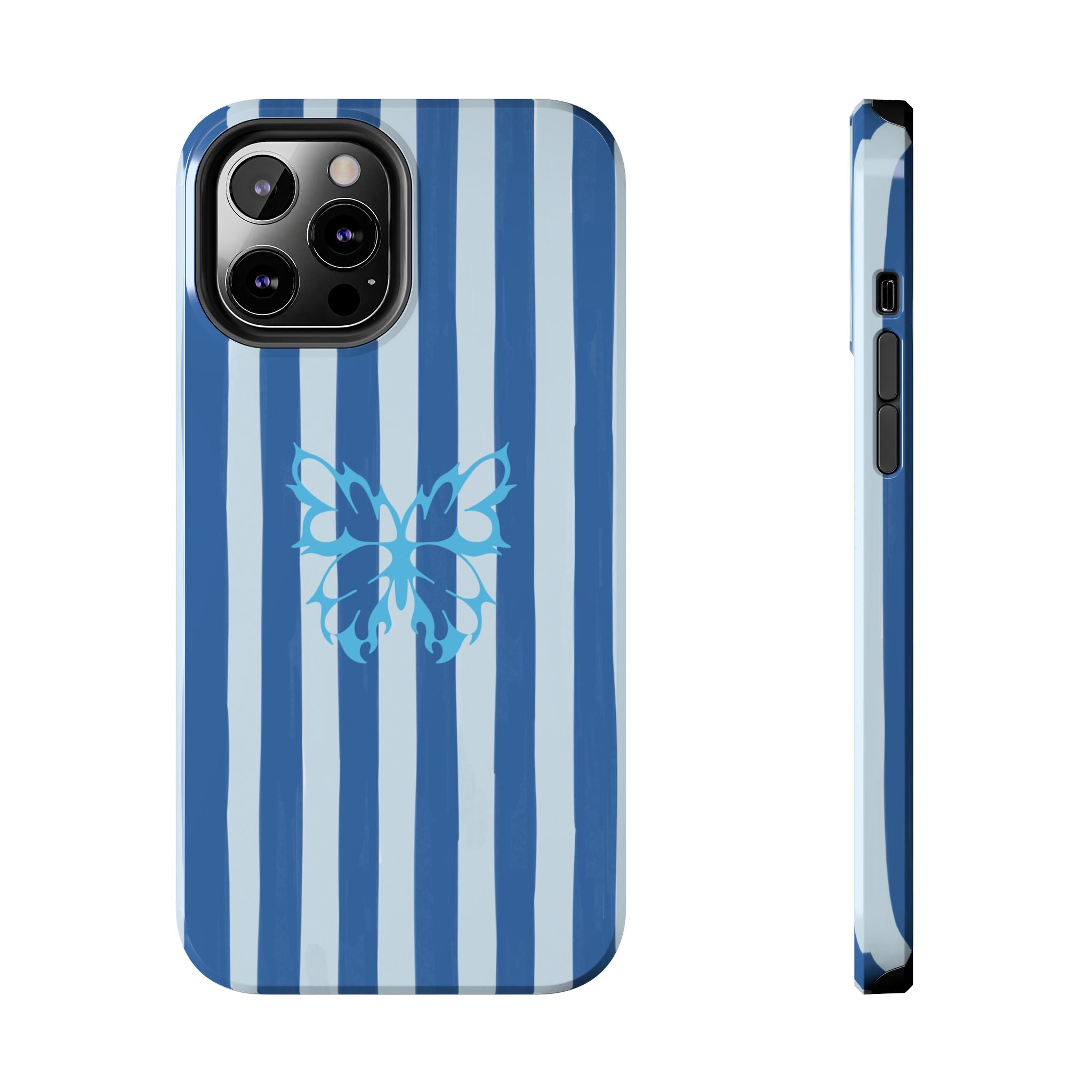 Blue Striped Butterfly Tough Phone Case