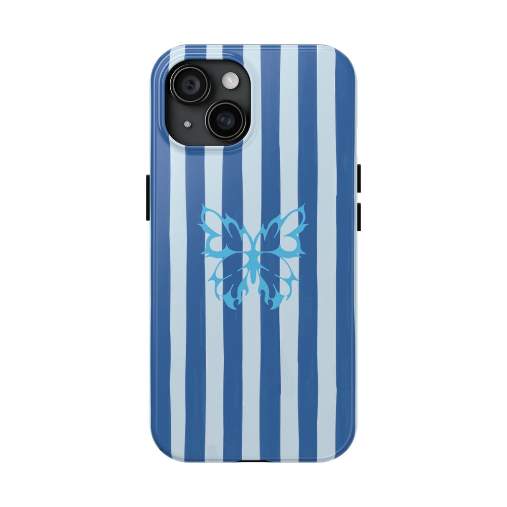 Blue Striped Butterfly Tough Phone Case