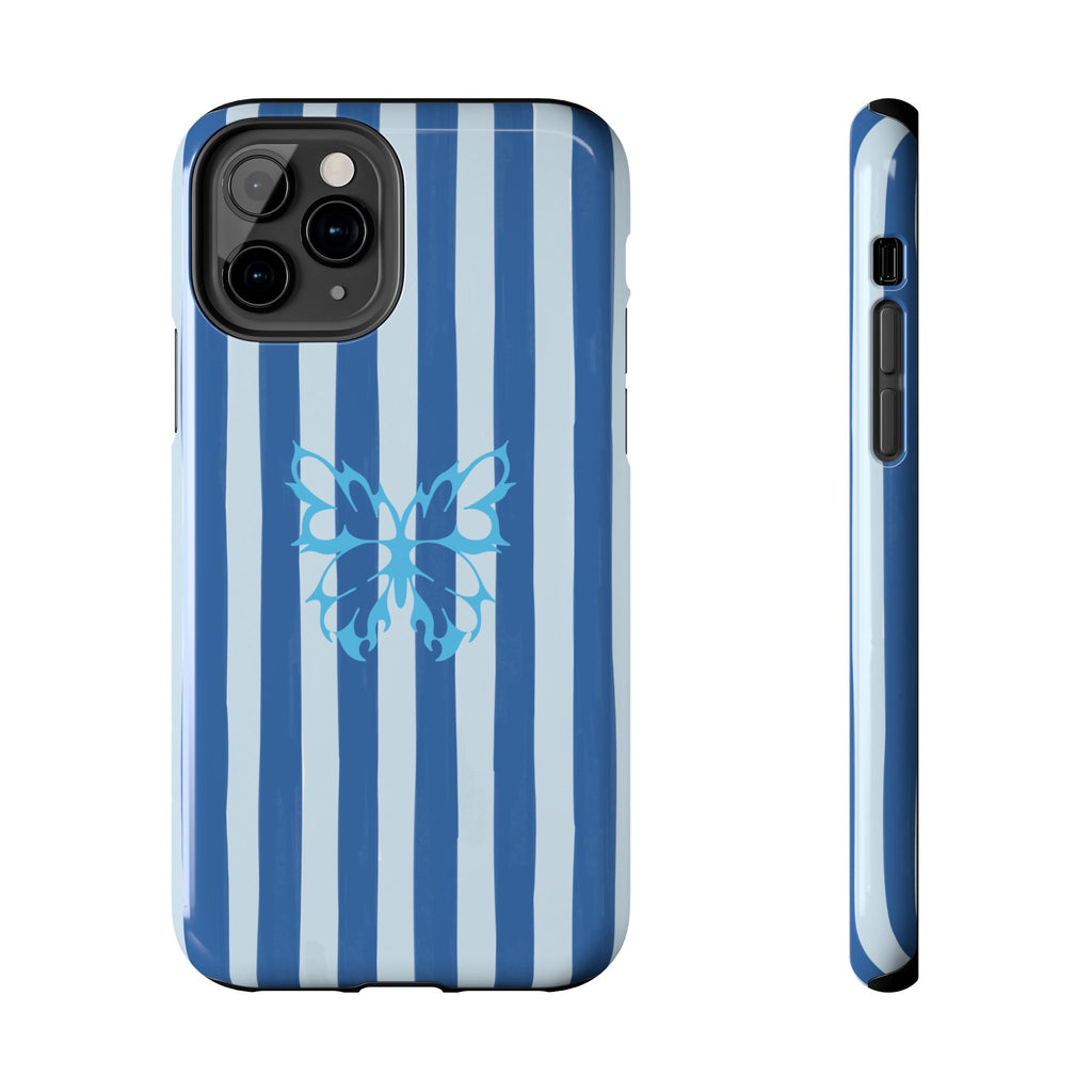 Blue Striped Butterfly Tough Phone Case