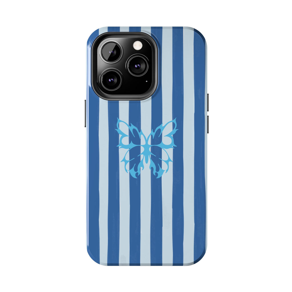 Blue Striped Butterfly Tough Phone Case