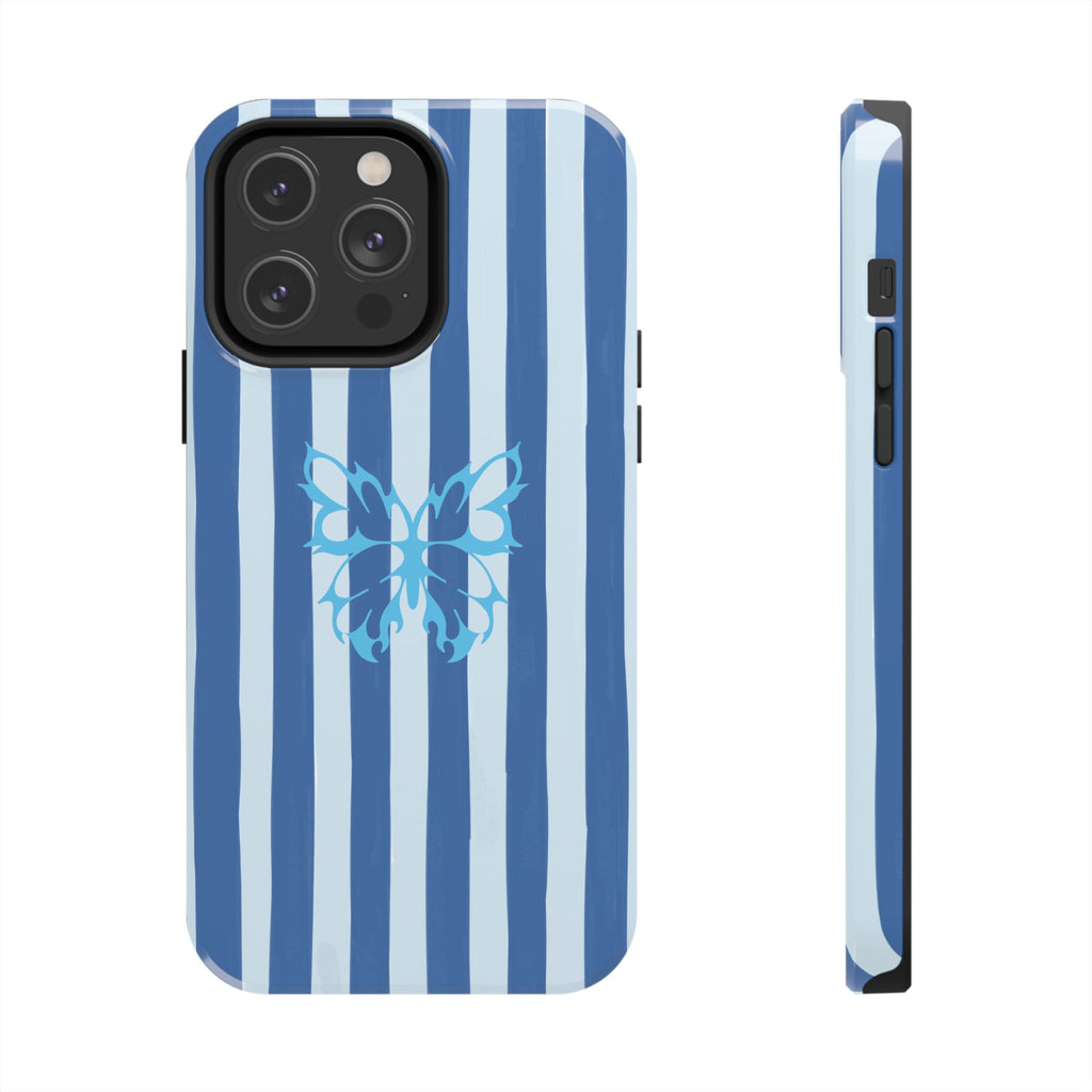 Blue Striped Butterfly Tough Phone Case