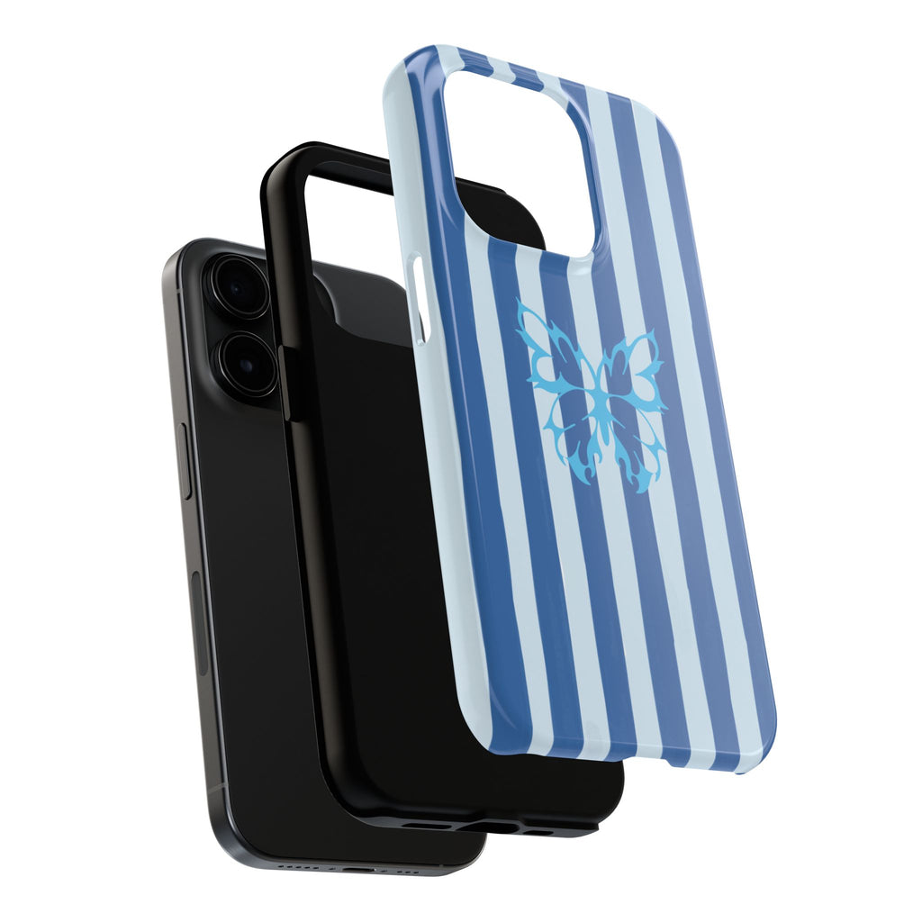 Blue Striped Butterfly Tough Phone Case