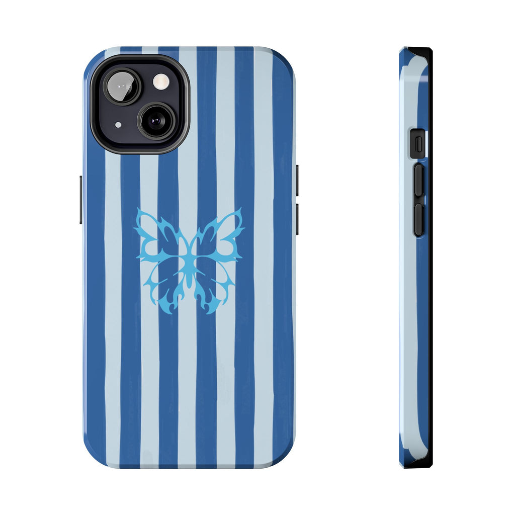 Blue Striped Butterfly Tough Phone Case
