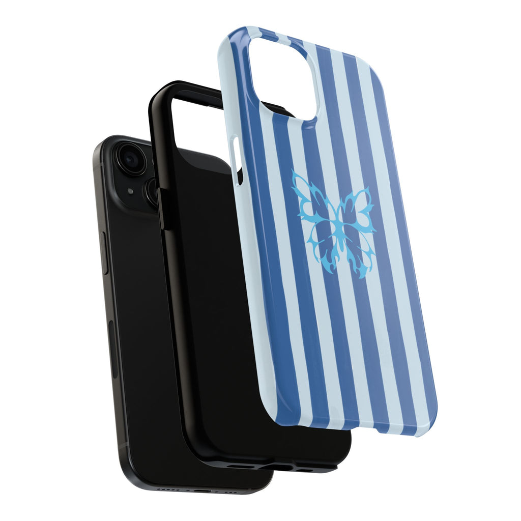 Blue Striped Butterfly Tough Phone Case