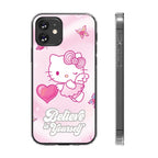 Clear Phone Case — Pink 'Believe in Yourself' Cute Kitty Design