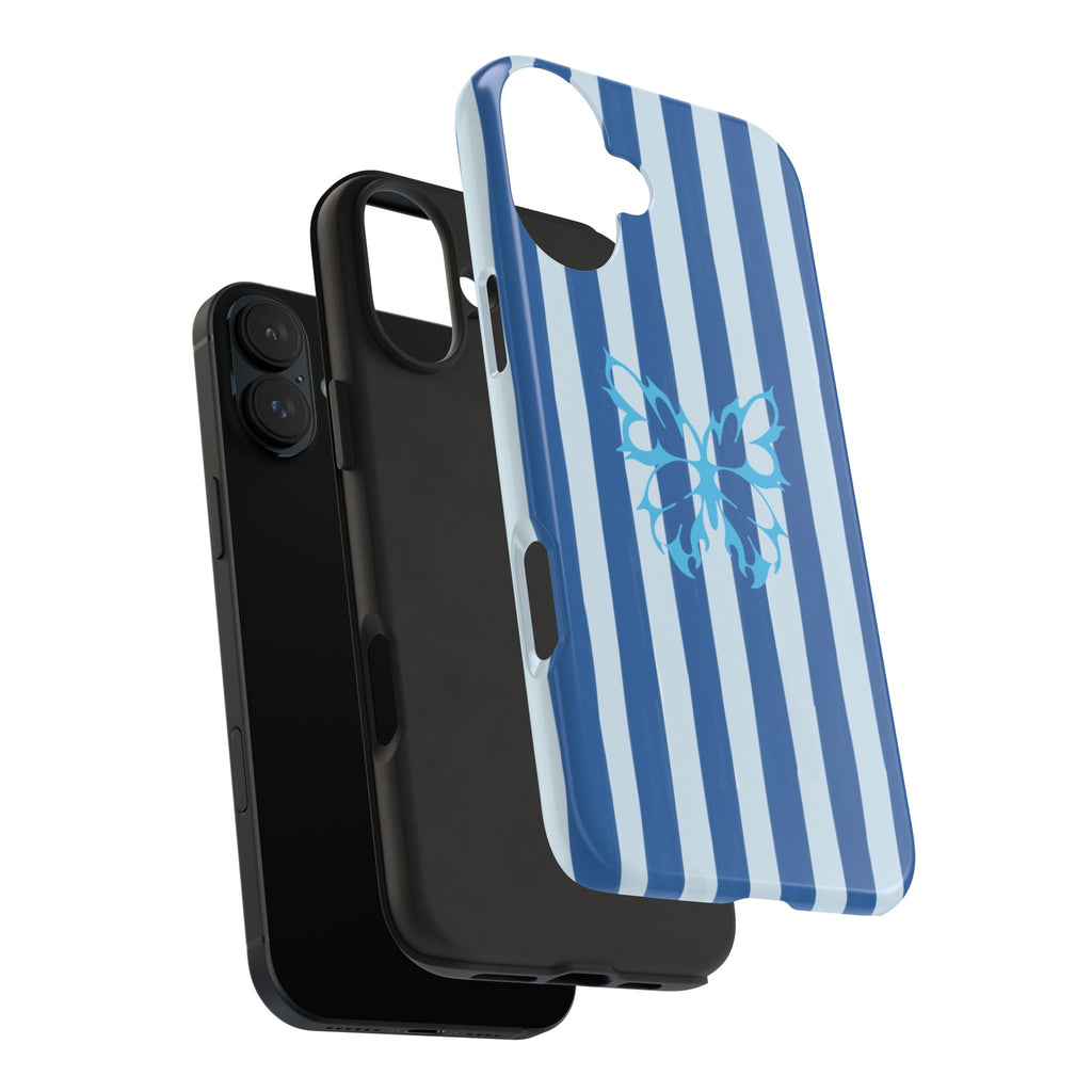 Blue Striped Butterfly Tough Phone Case