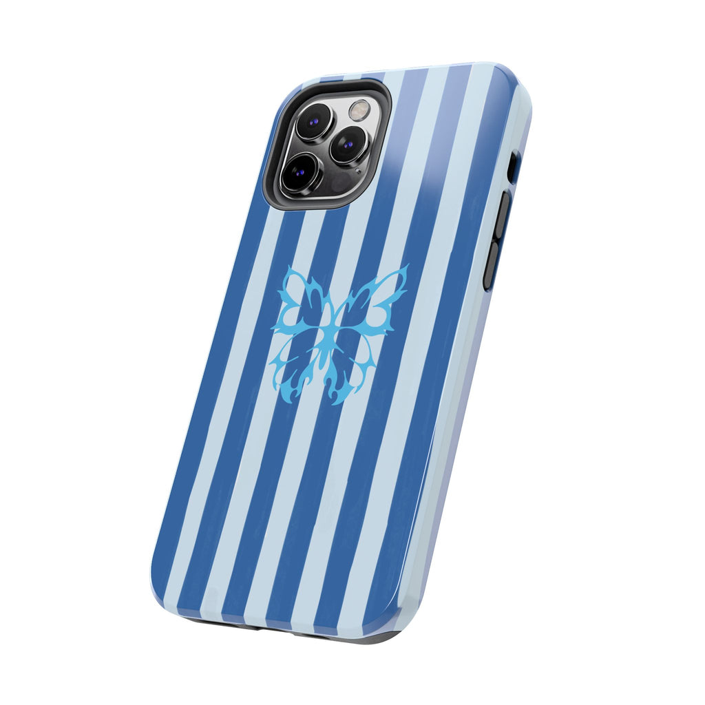 Blue Striped Butterfly Tough Phone Case