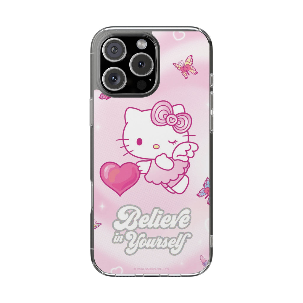 Clear Phone Case — Pink 'Believe in Yourself' Cute Kitty Design