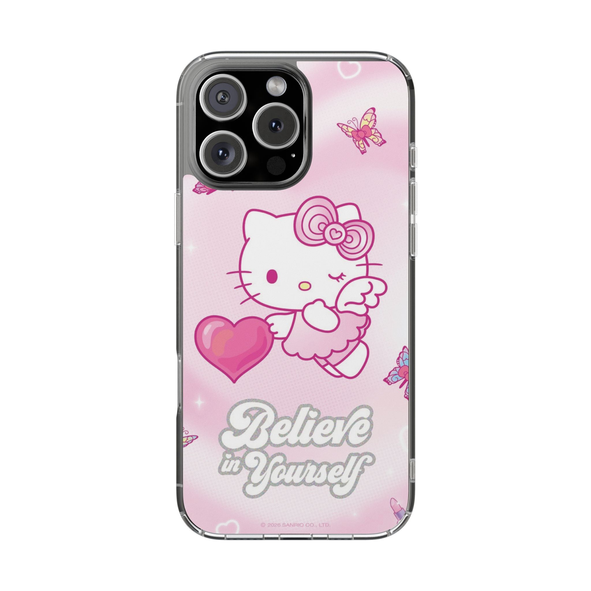 Clear Phone Case — Pink 'Believe in Yourself' Cute Kitty Design