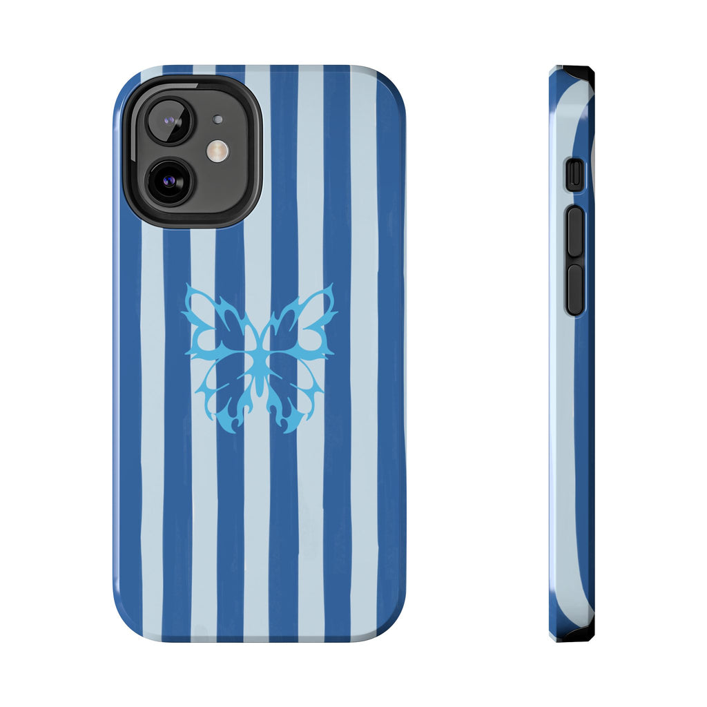 Blue Striped Butterfly Tough Phone Case