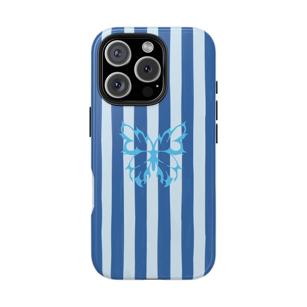 Blue Striped Butterfly Tough Phone Case