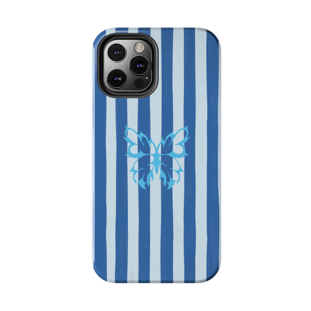 Blue Striped Butterfly Tough Phone Case