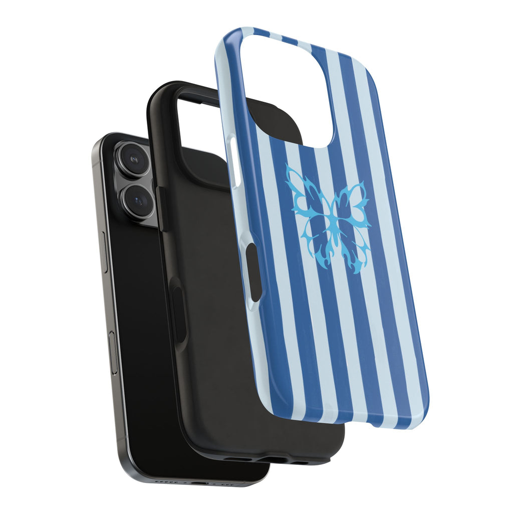 Blue Striped Butterfly Tough Phone Case