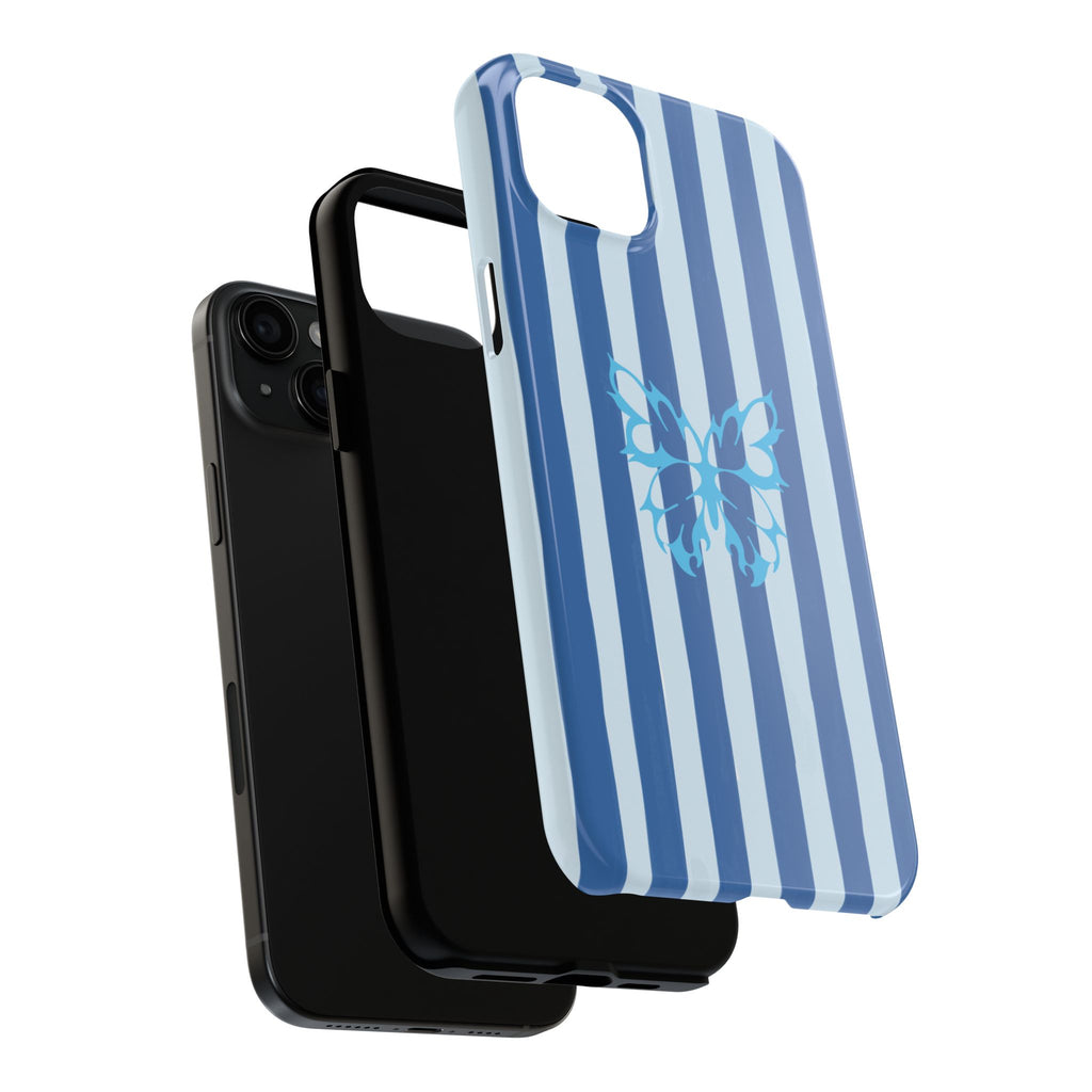 Blue Striped Butterfly Tough Phone Case