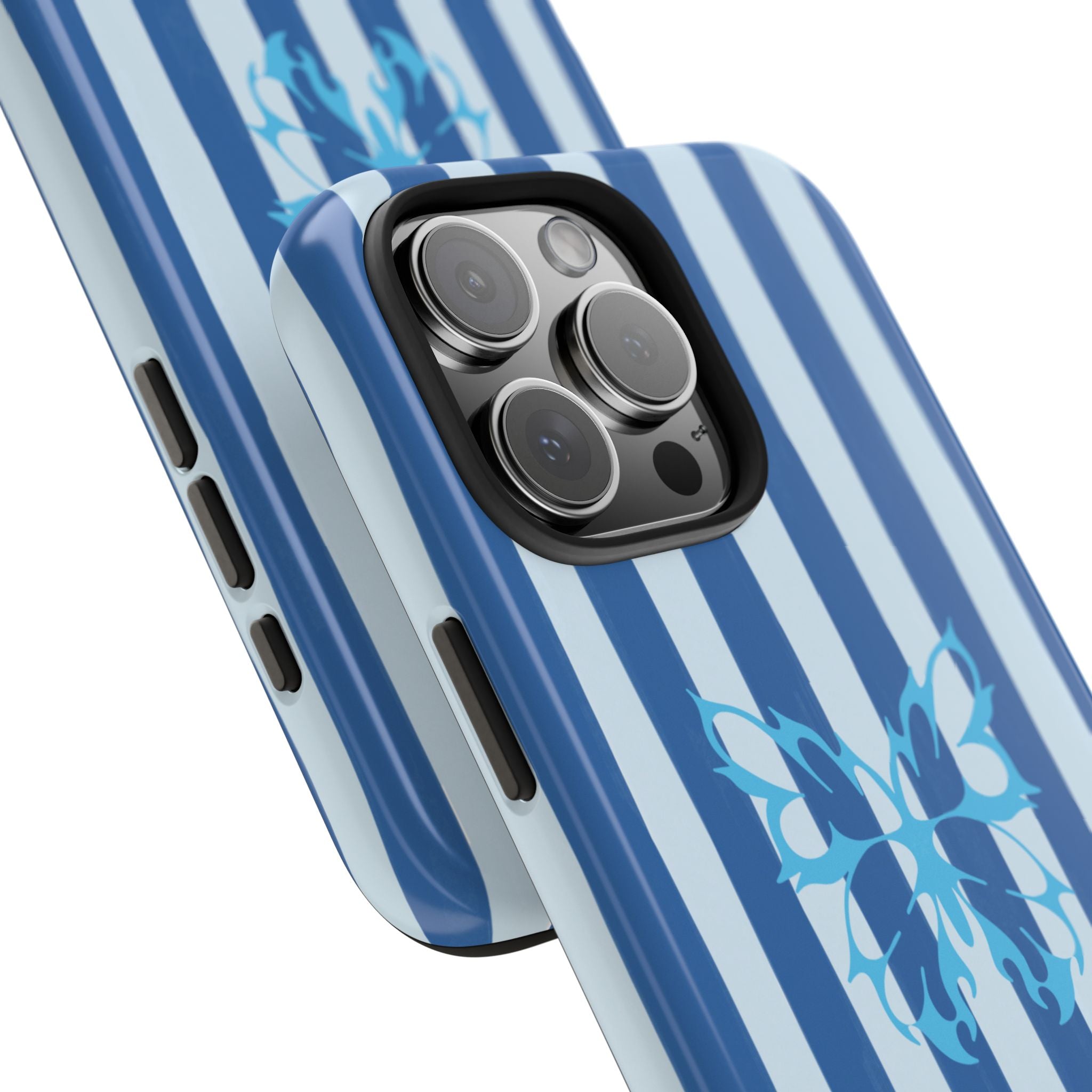 Blue Striped Butterfly Tough Phone Case