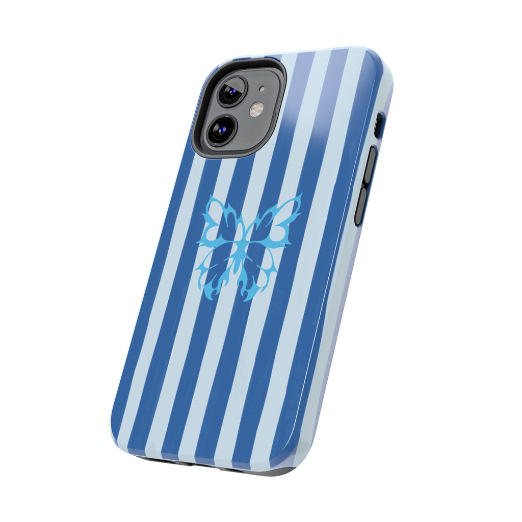 Blue Striped Butterfly Tough Phone Case