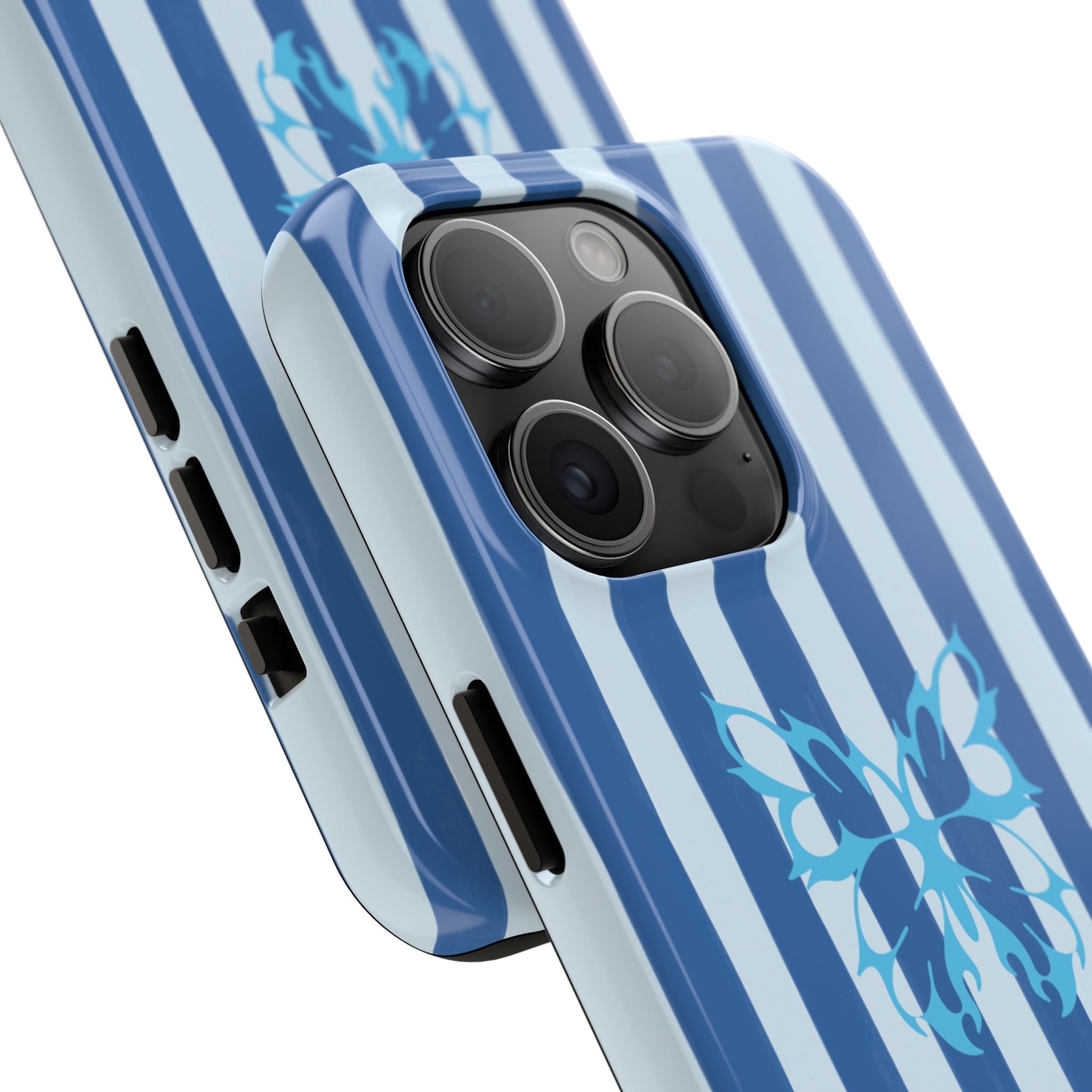 Blue Striped Butterfly Tough Phone Case