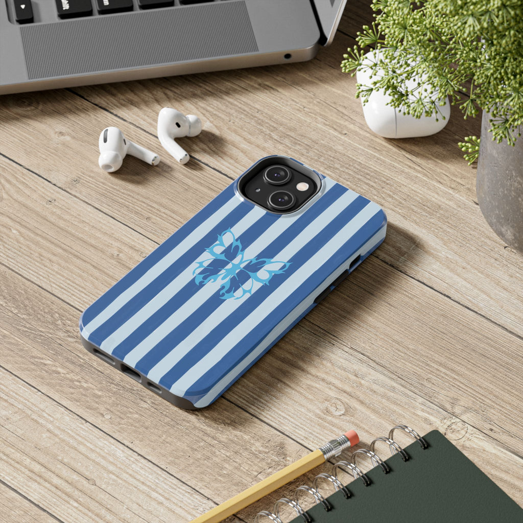Blue Striped Butterfly Tough Phone Case