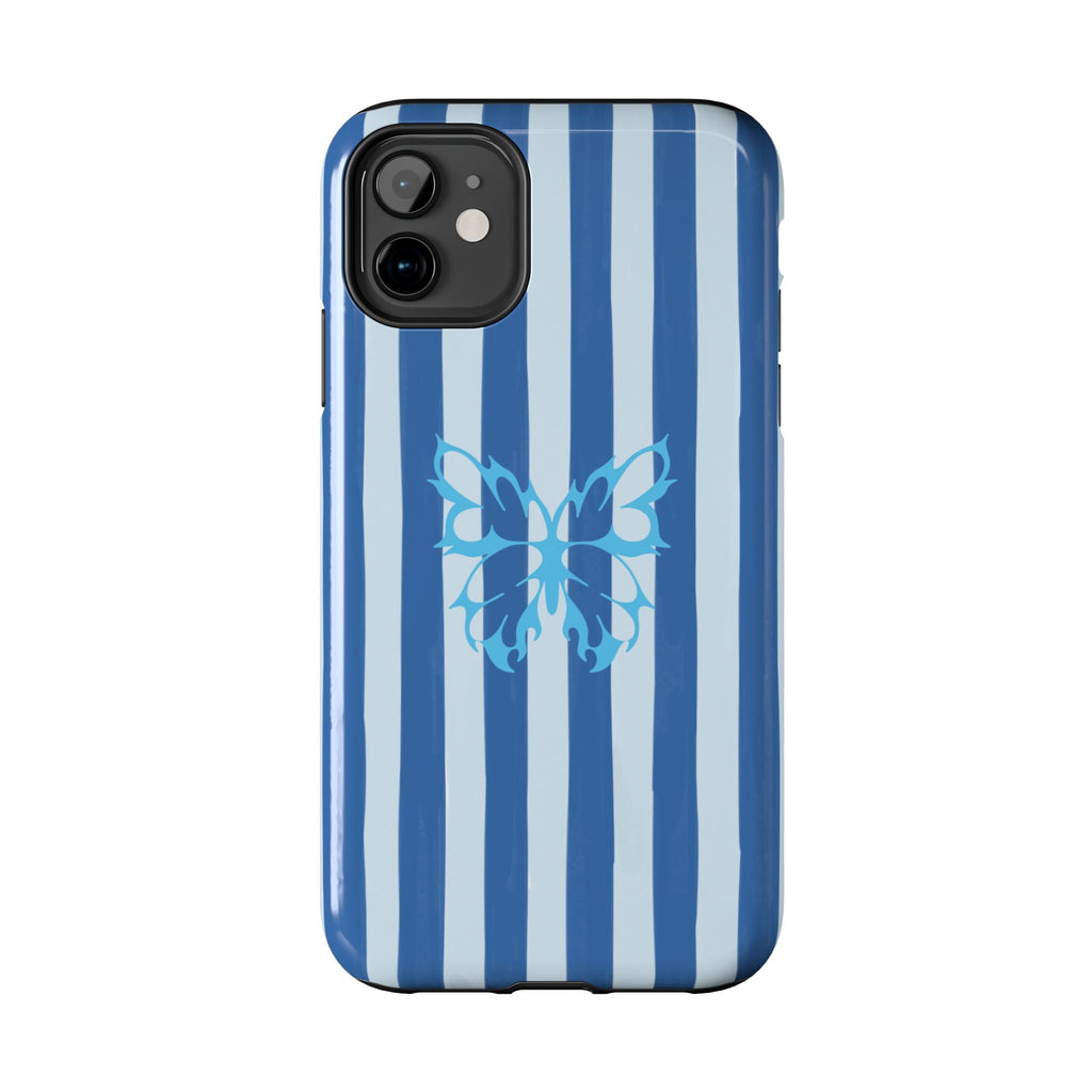 Blue Striped Butterfly Tough Phone Case