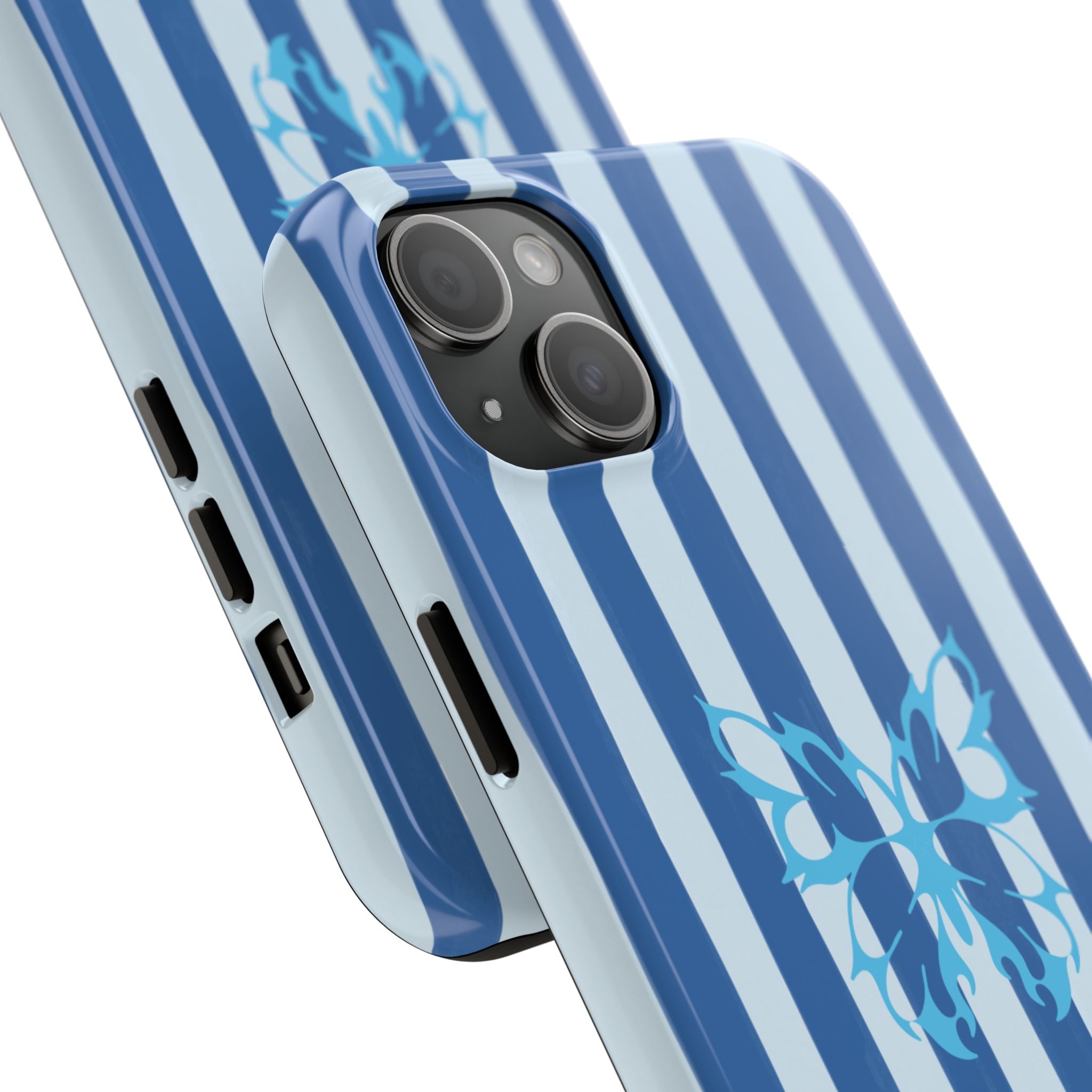 Blue Striped Butterfly Tough Phone Case