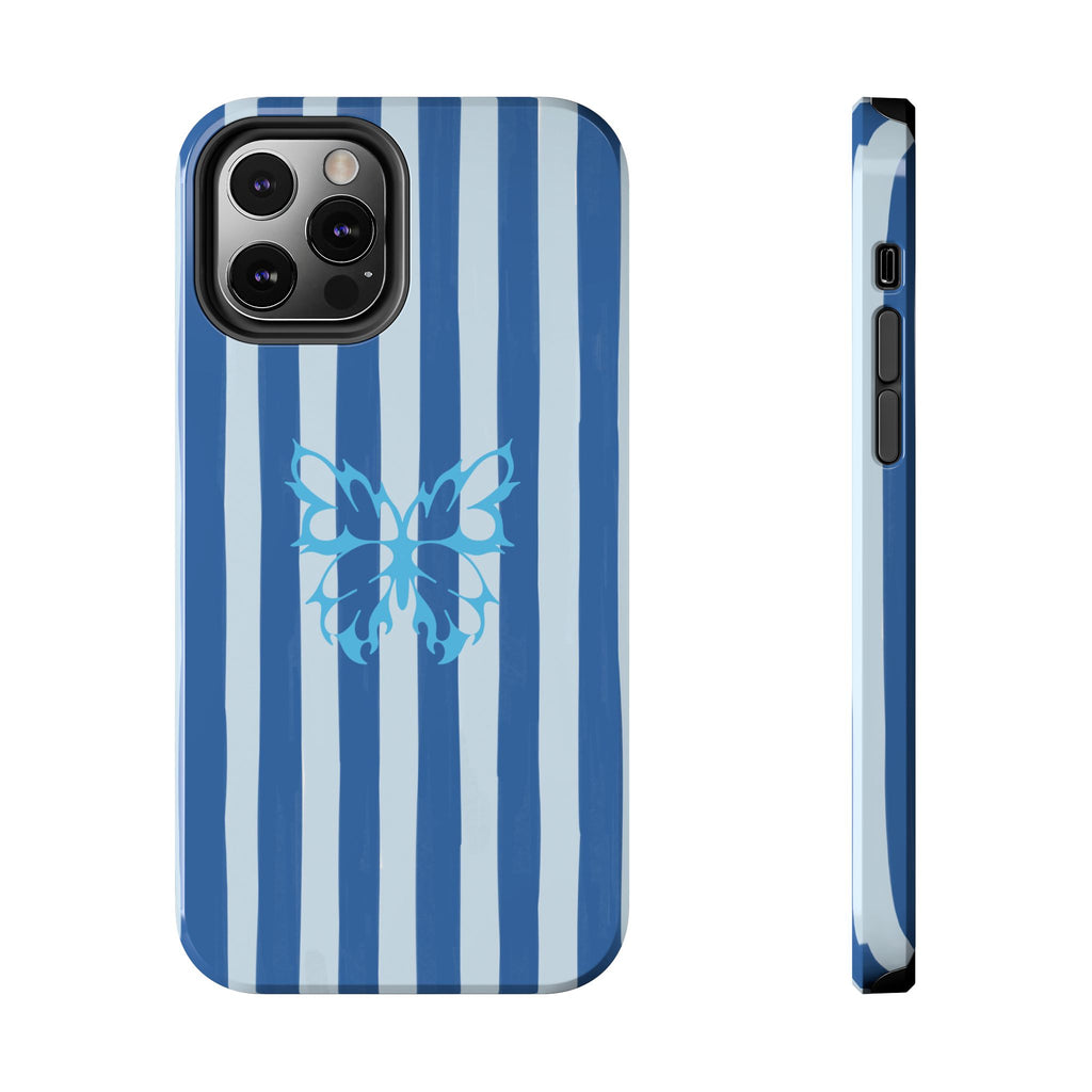 Blue Striped Butterfly Tough Phone Case