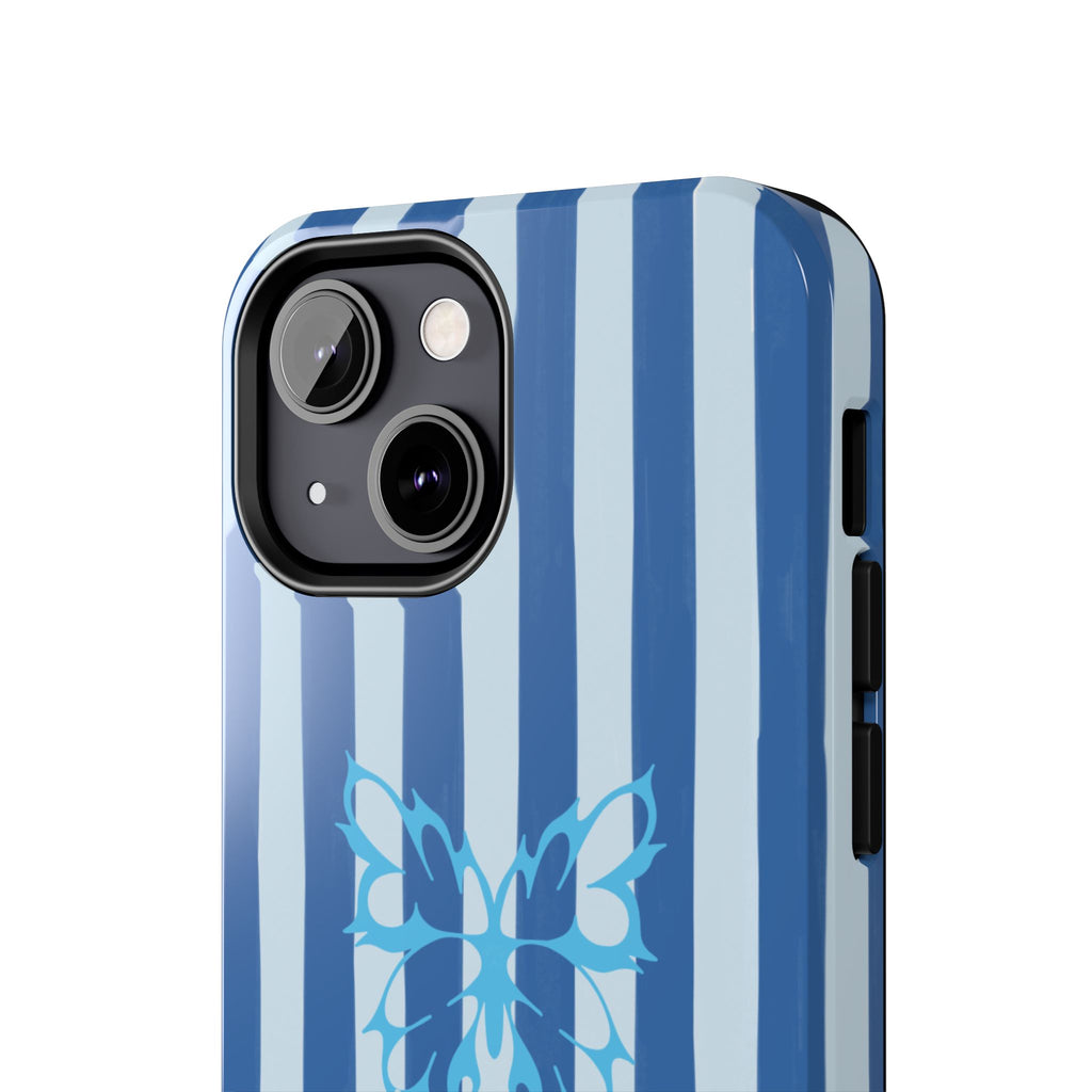 Blue Striped Butterfly Tough Phone Case