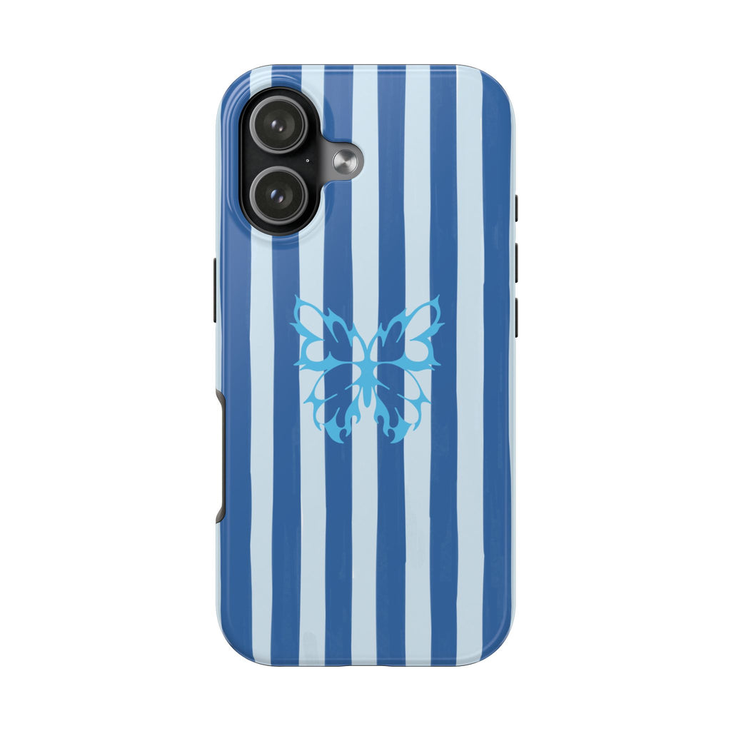 Blue Striped Butterfly Tough Phone Case