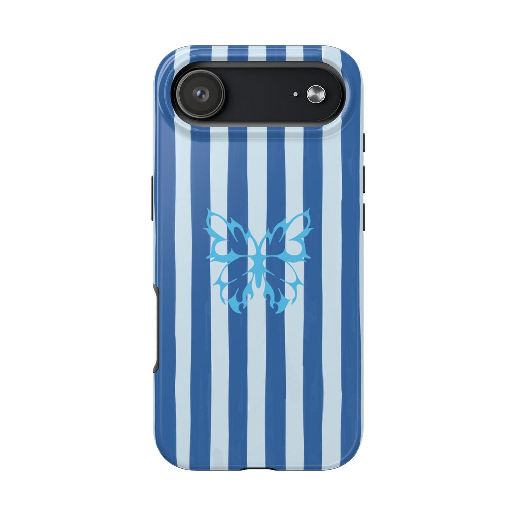Blue Striped Butterfly Tough Phone Case