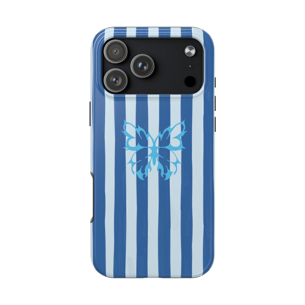 Blue Striped Butterfly Tough Phone Case