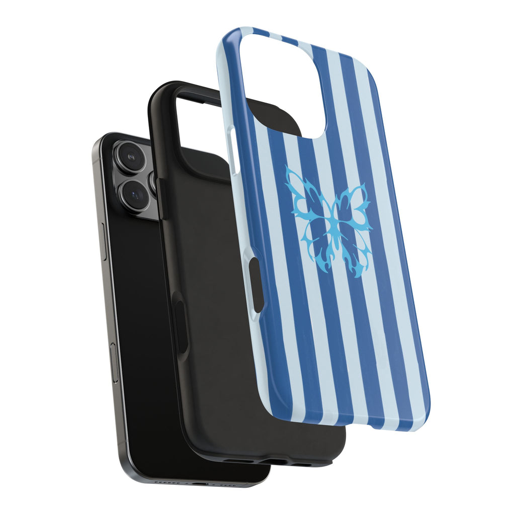 Blue Striped Butterfly Tough Phone Case