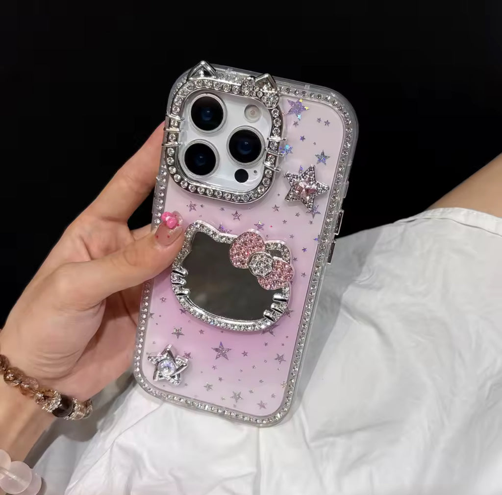 Kitty Mirror Bling 3D Stars Phone Case
